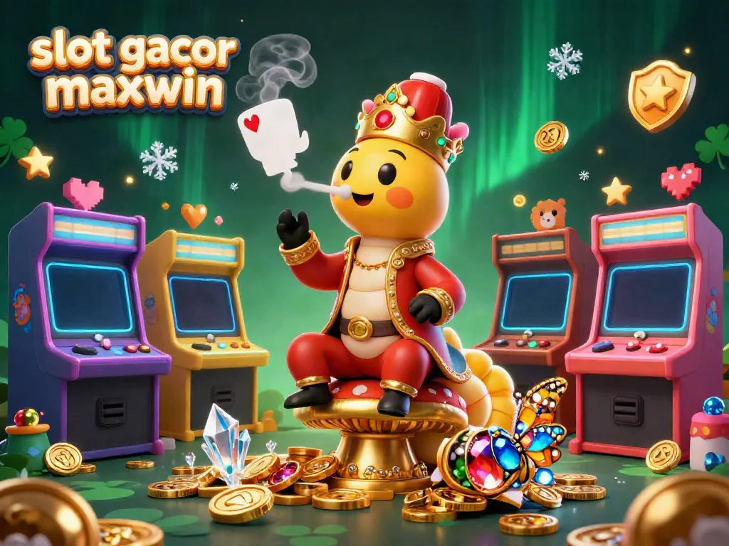 Ilustrasi 3D menampilkan slot gacor maxwin, karakter menarik, dan mesin permainan yang berwarna-warni.