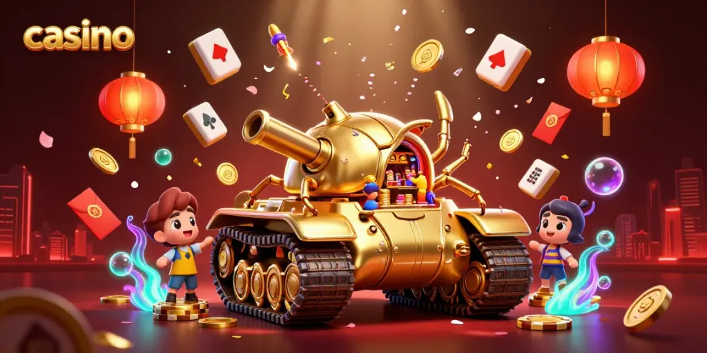 Engage in a vibrant casino experience with a golden tank casino scene filled with excitement.
