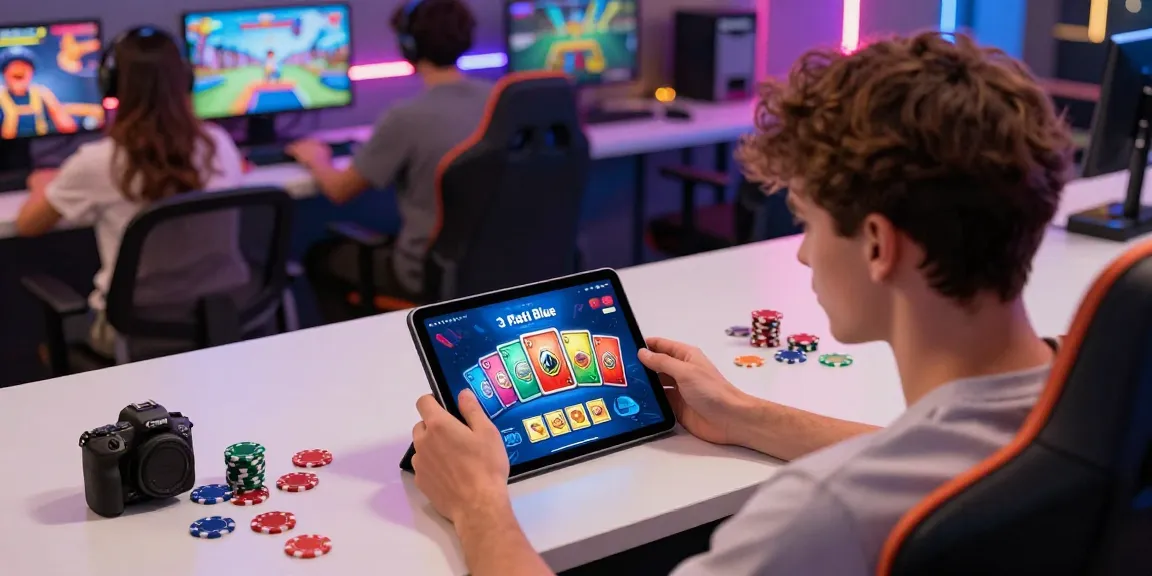 Engaging with the 3Patti Blue app at https://3patiblueapp.com.pk/ in a vibrant online gaming environment.