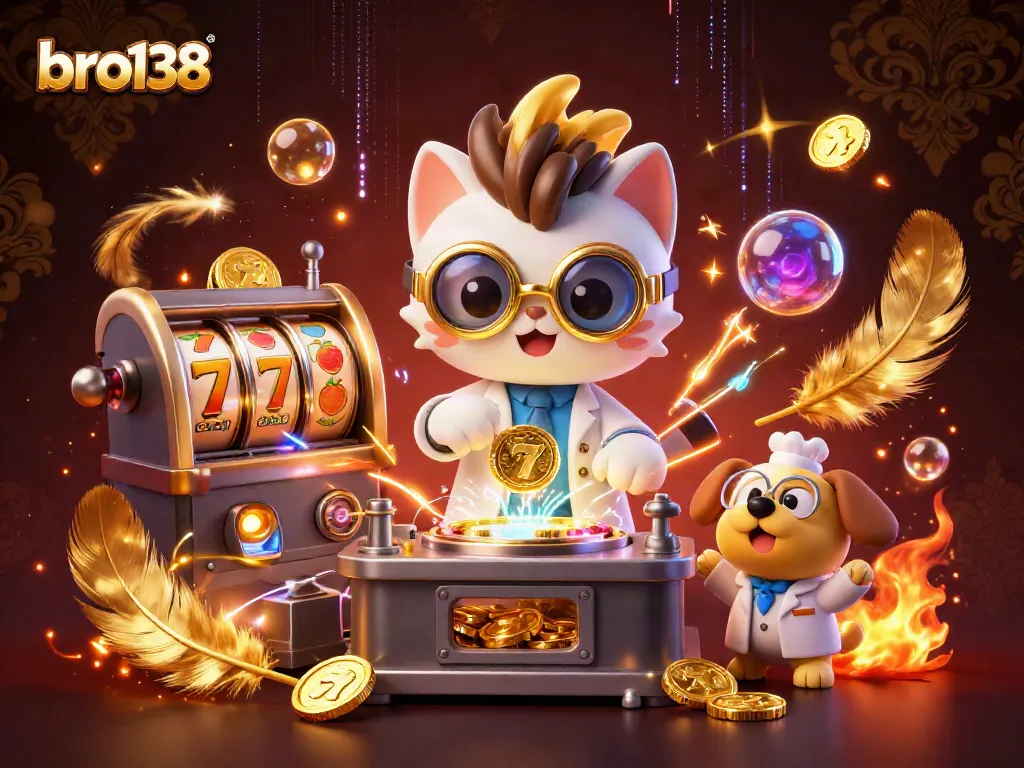 Experience exciting wins at bro138 with golden coins and thrilling slot machines in a vibrant casino scene.