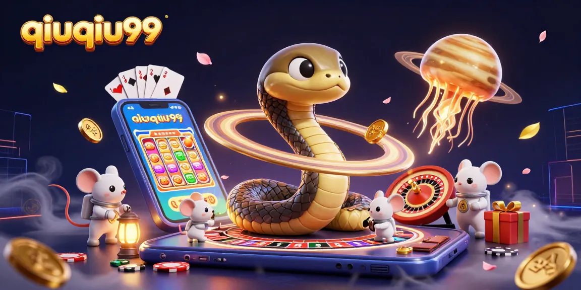 Experience thrilling bets and dynamic gameplay with qiuqiu99 in this captivating cosmic casino illustration.