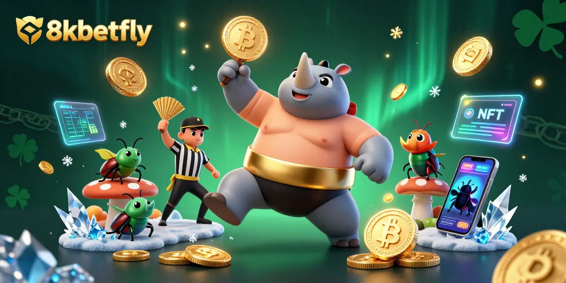 Experience thrilling gameplay at 8xbetfly with a dynamic sumo beetle champion amidst flying crypto coins.