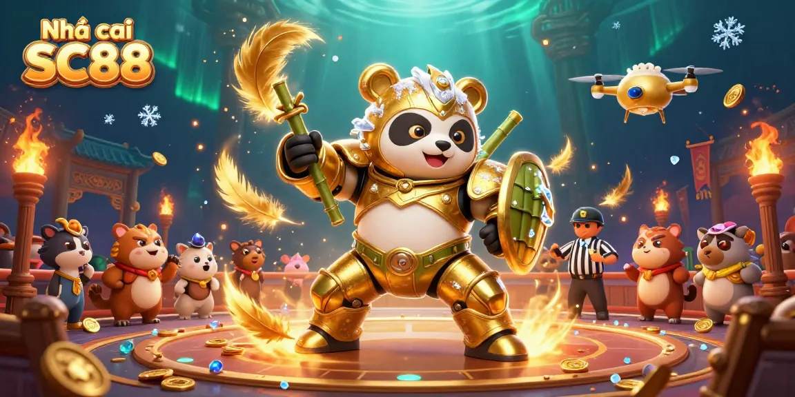 Experience thrilling action at Nhà cái SC88 with our dynamic casino arena illustration featuring exciting visuals and characters.