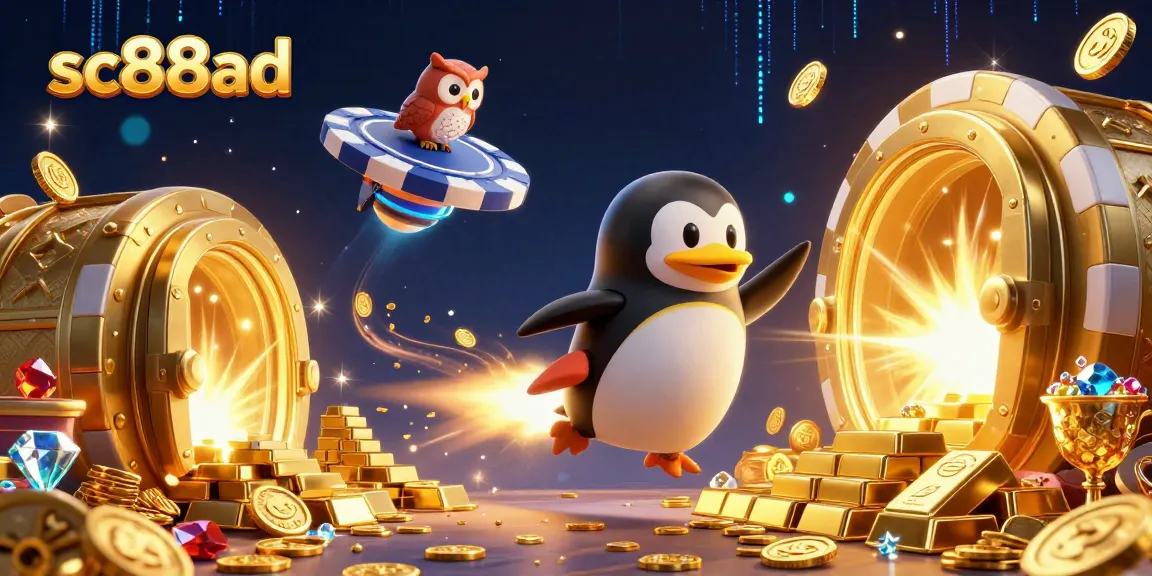 Experience the excitement of sc88ad with a golden penguin soaring through a dazzling casino universe.