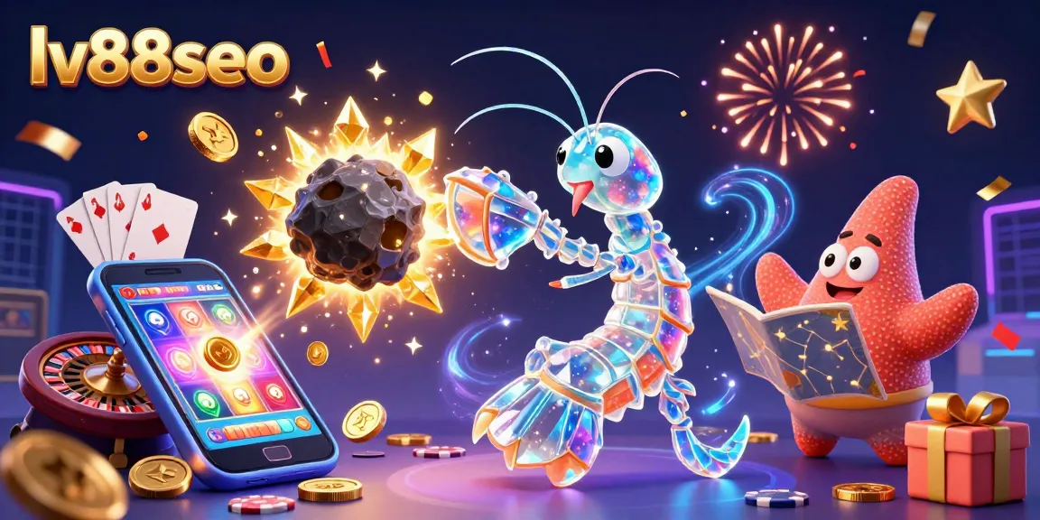 Join the action with lv88seo as the galactic mantis shrimp wins big amidst confetti and vibrant casino effects.
