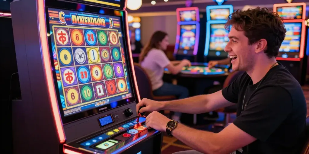 Momen menarik saat bermain slot mahjong di kasino modern yang berwarna-warni.
