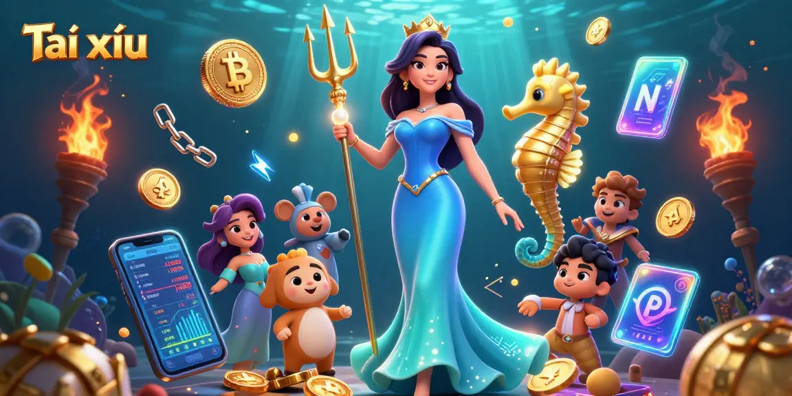 Engage in thrilling Tài xỉu gameplay, featuring glowing characters and dynamic crypto elements.