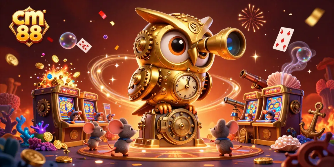 Engage in thrilling gameplay at cm 88 as the golden owl oversees a vibrant casino scene.