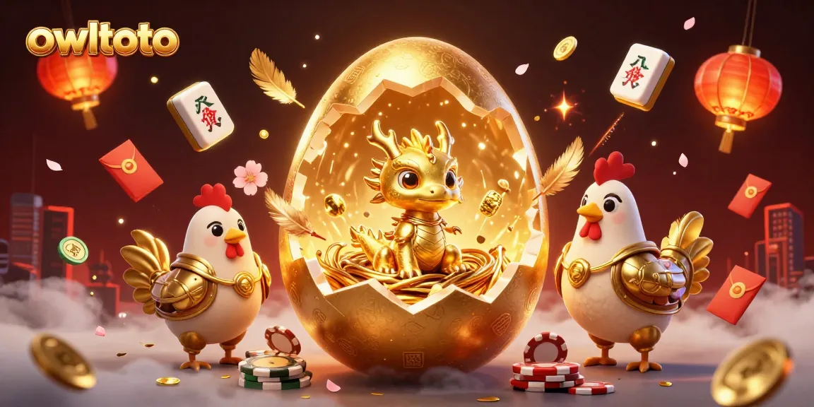 Play exciting games with owltoto featuring golden dragon and poker chips surrounded by casino elements.