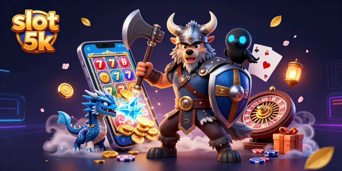 Win big with slot 5k as a Viking warrior battles alongside a dragon in this vibrant 3D illustration.