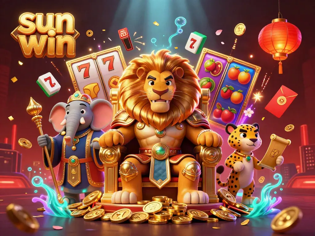 Engage in thrilling gameplay at sun win with a dynamic 3D casino scene featuring rich characters and game elements.