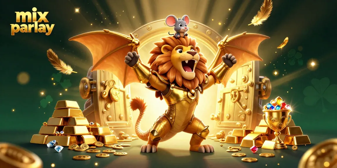 Engage in thrilling mix parlay betting with vibrant 3D casino illustration showcasing golden riches.