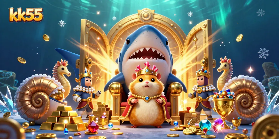 Engage in thrilling casino gameplay with kk55, featuring a golden hamster king in a treasure-filled underwater kingdom.