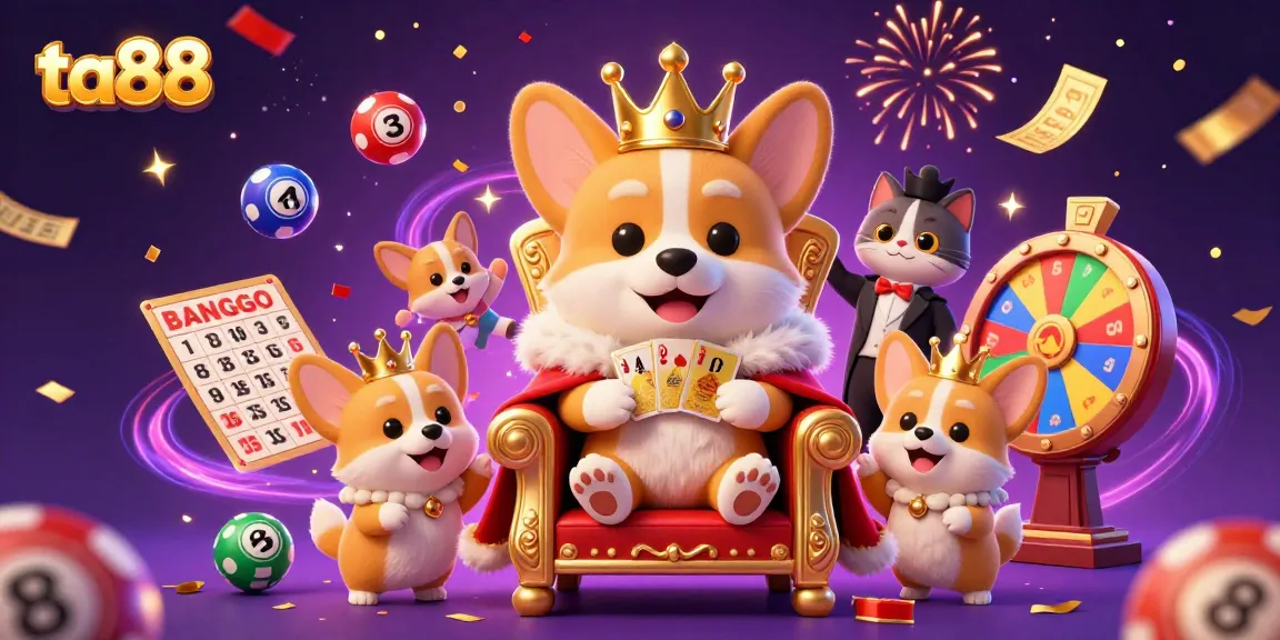 Engage with ta88's vibrant casino thrills featuring a royal corgi and dynamic game elements.