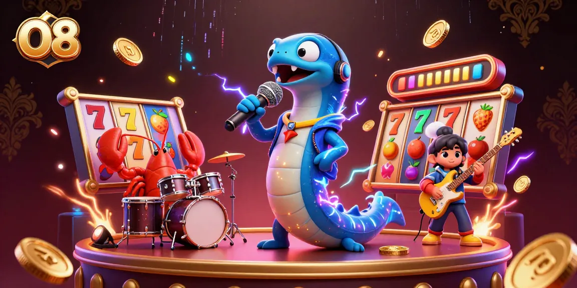 O8's exciting underwater casino scene showcasing a DJ electric eel with vibrant slot elements and dynamic action.