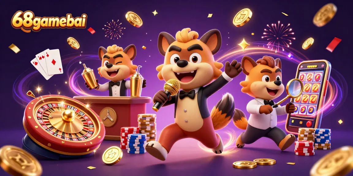 Experience the excitement of 68gamebai with vibrant 3D hyenas in a lively casino scene.