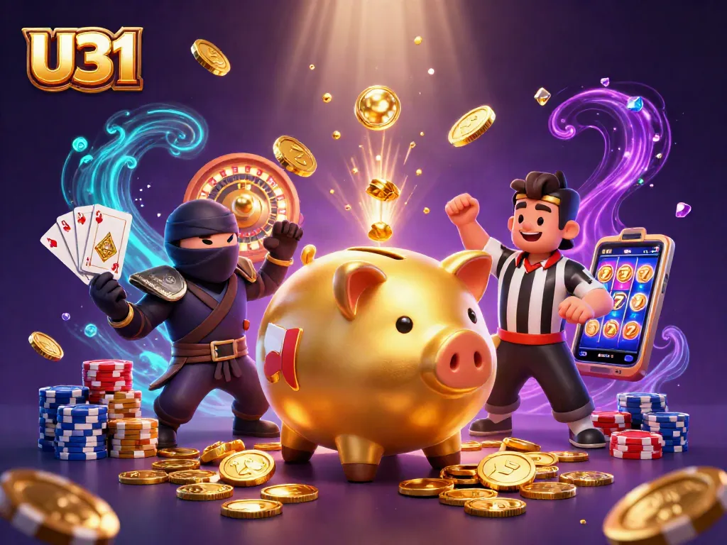 Experience thrilling U31 gaming action with colorful characters and vibrant casino elements.